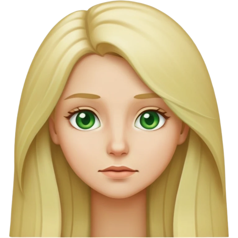 blonde with long hair and pale green eyes, thoughtful, emoji style emoji
