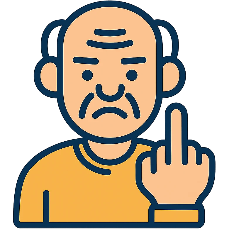 an old man giving the middle finger emoji