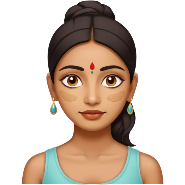 make an emoticon of a woman that has gel-like under eye patches of skincare of transparent color and make the woman slighlty indian, please remove the earrings anf the bindi  emoji
