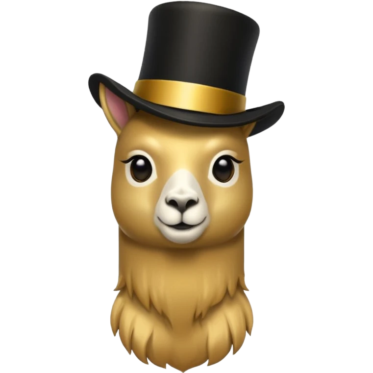 A small golden llama silhouette wearing a black top hat emoji