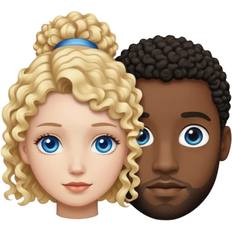 White woman with blue eyes and curly hair next to a black man with short black curly hair emoji