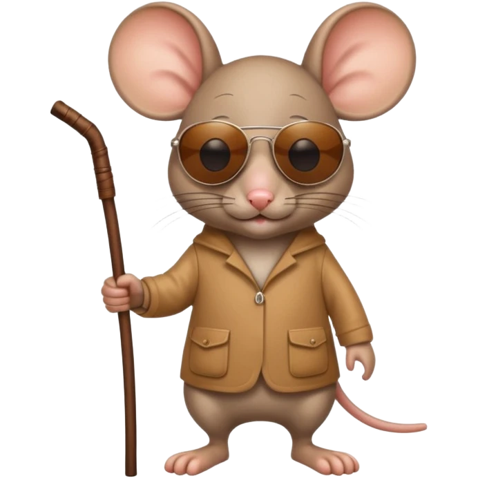 blind mouse with sunglasses and walking stick, walking emoji