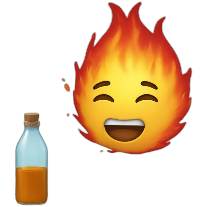 Fire is pouring out of the bottle emoji