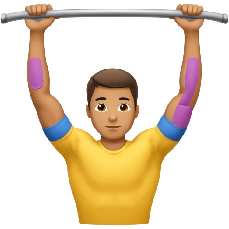Homem amarelo fazendo barra fixa mostrando as costas emoji