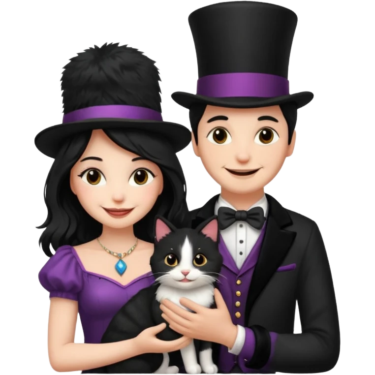magician couple and their pet cat emoji
