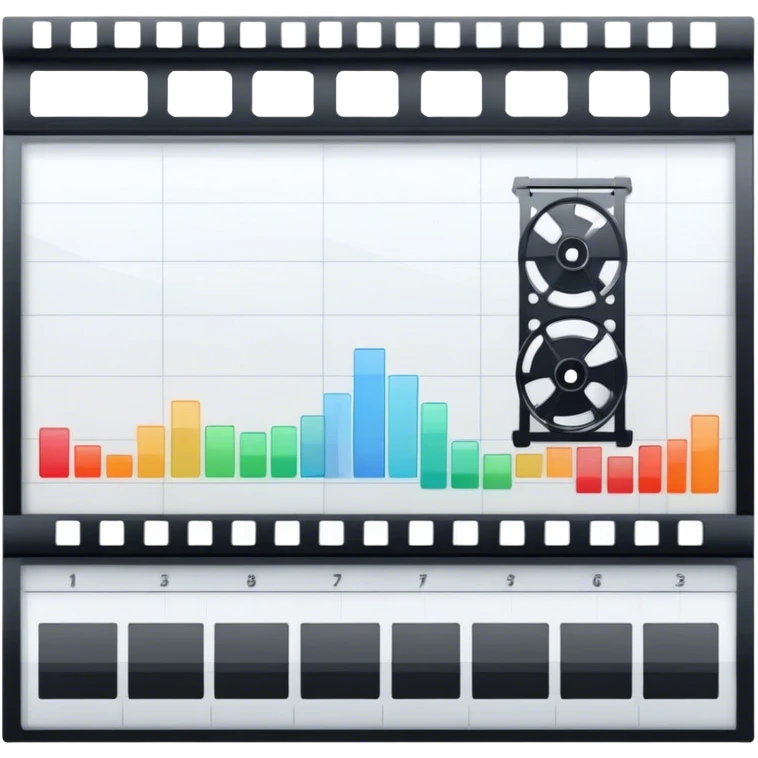 Create an emoji representing video editing. The design should feature a video editing software interface with a visible timeline, video clips, and audio tracks. Include elements like a film strip or a clapperboard to represent the filmmaking aspect. No smiley faces. Make the background transparent. emoji
