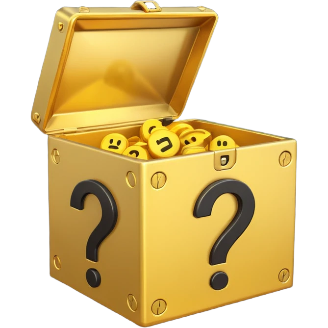 сгенерируй смайл loot box в стили классических смайлов с вопросом 
золотой, не деревянный, а пластиковый
более смайликовый стиль. 3d emoji