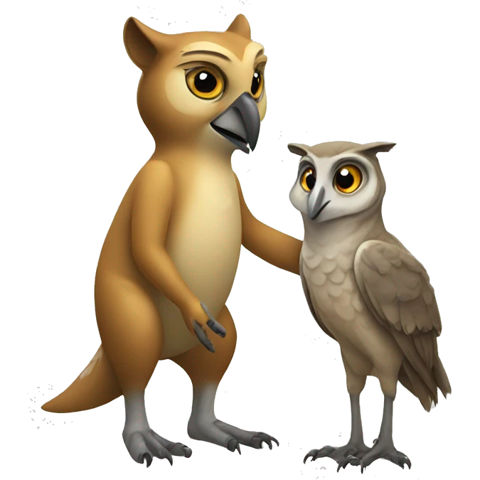 An owl shaking hands with a kangaroo  emoji
