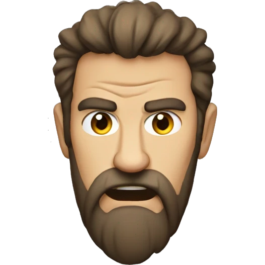 angry man head, scruffy short brown hair, beard emoji