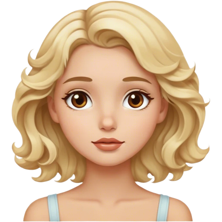 blonde model, brown eyes, medium wavy hair, daydreaming emoji