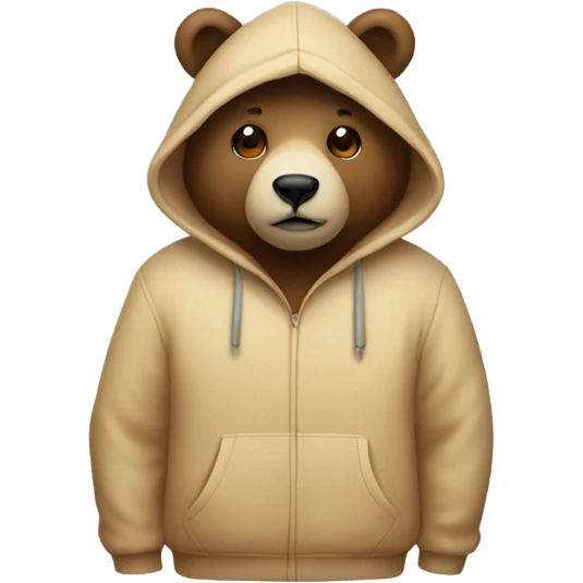 A bear wearing a hoodie with airpods emoji