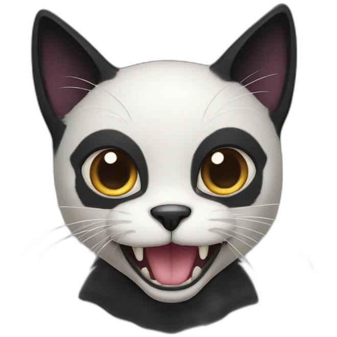 black cat with a white spot on the chest and vamier teeth emoji