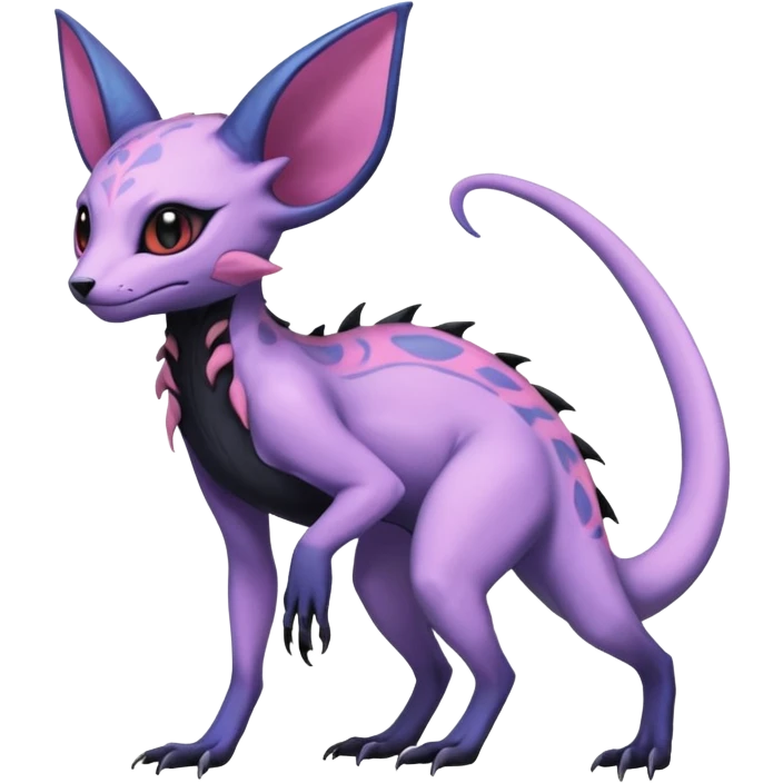 Rare realistic cool cute epic aesthetic gothic colorful Salandit-Amaura-Espeon-Genet-species-Fakemon-hybrid-creature, with markings, full body emoji