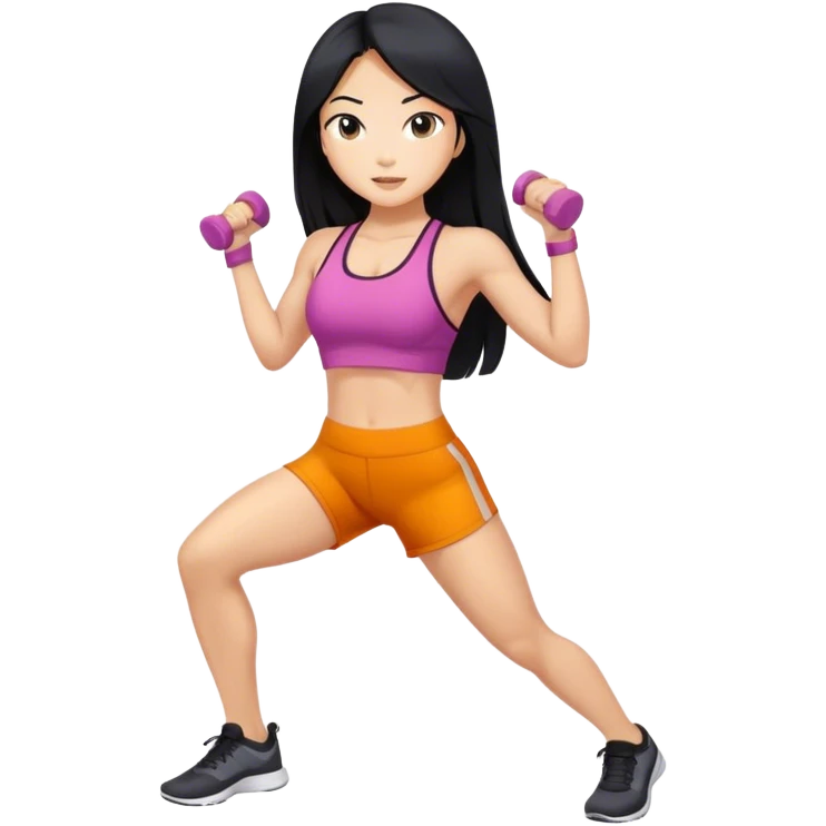 Long hair asian girl working out emoji