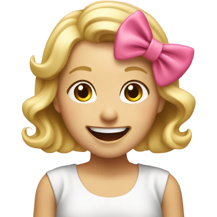 Blond girl with pink bow in hair laughing  emoji