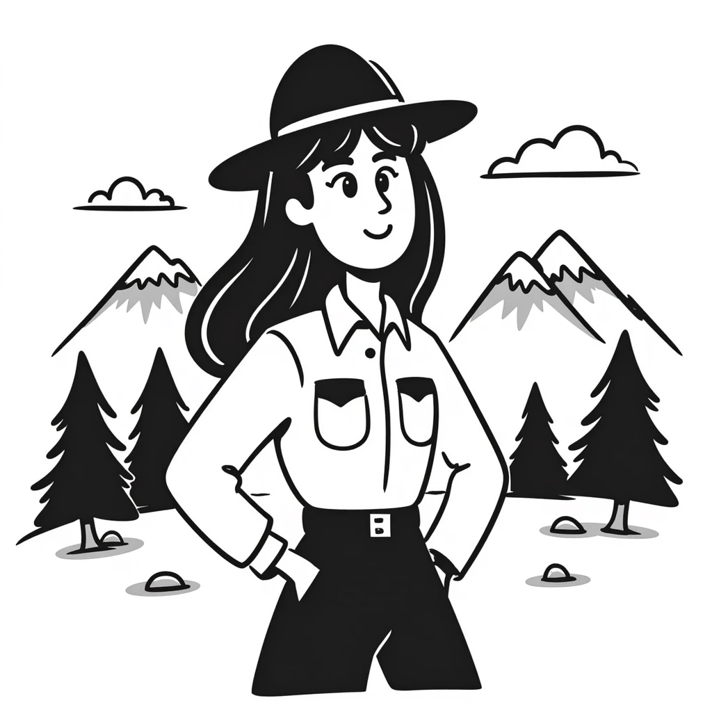 white woman park ranger with brown hair and blue eyes in a nature background emoji