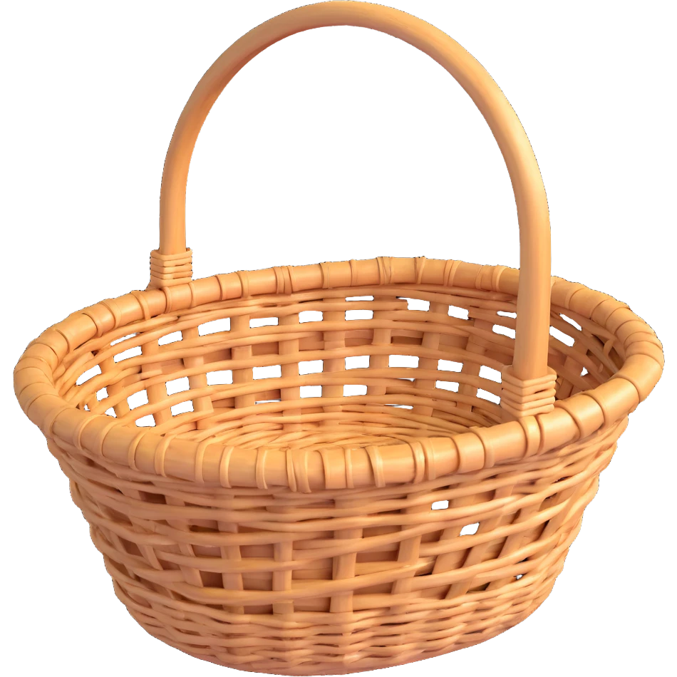 wicker basket, 3D, with handles, detailed weave, no text emoji