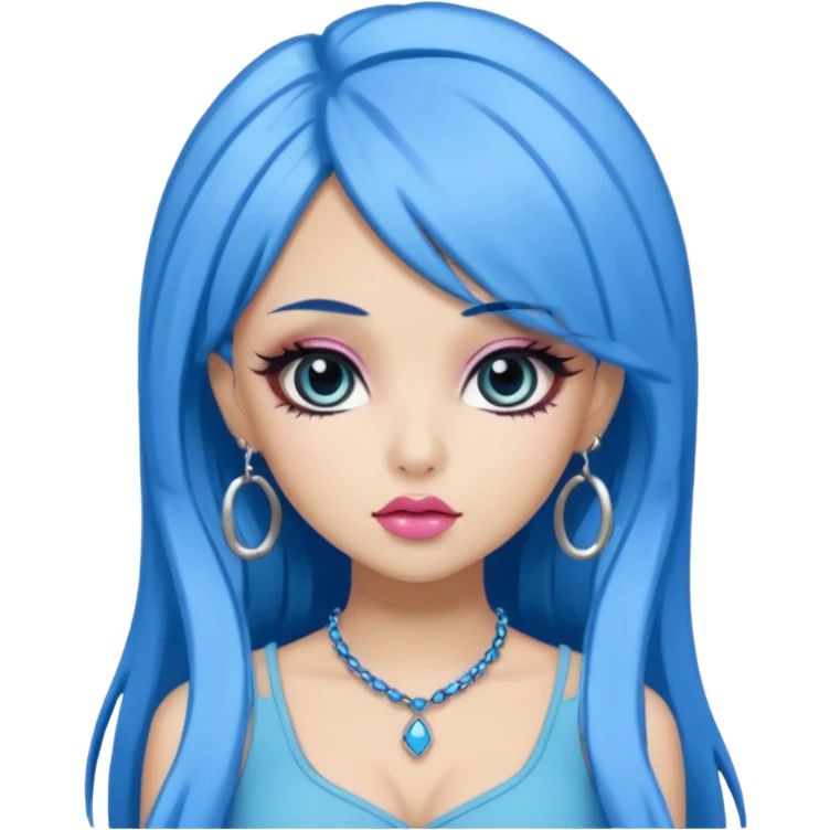 gyaru style, blue hair, dramatic makeup, bratz doll inspired emoji