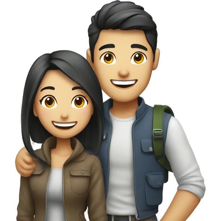 Attractive young  Asian couple excitedly traveling  emoji