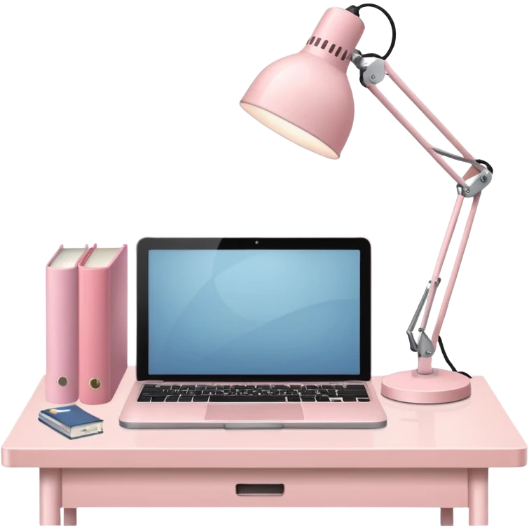 Pale Pink  Workstation and book and Light Pale Pink Desk lamp and computer for Lease emoji