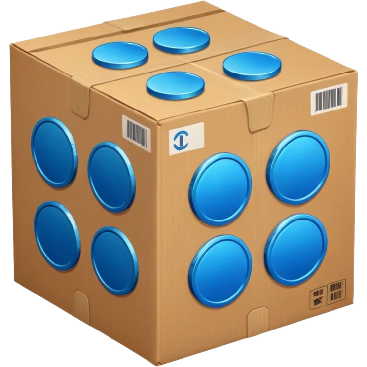 blue coins in a cardboard package emoji