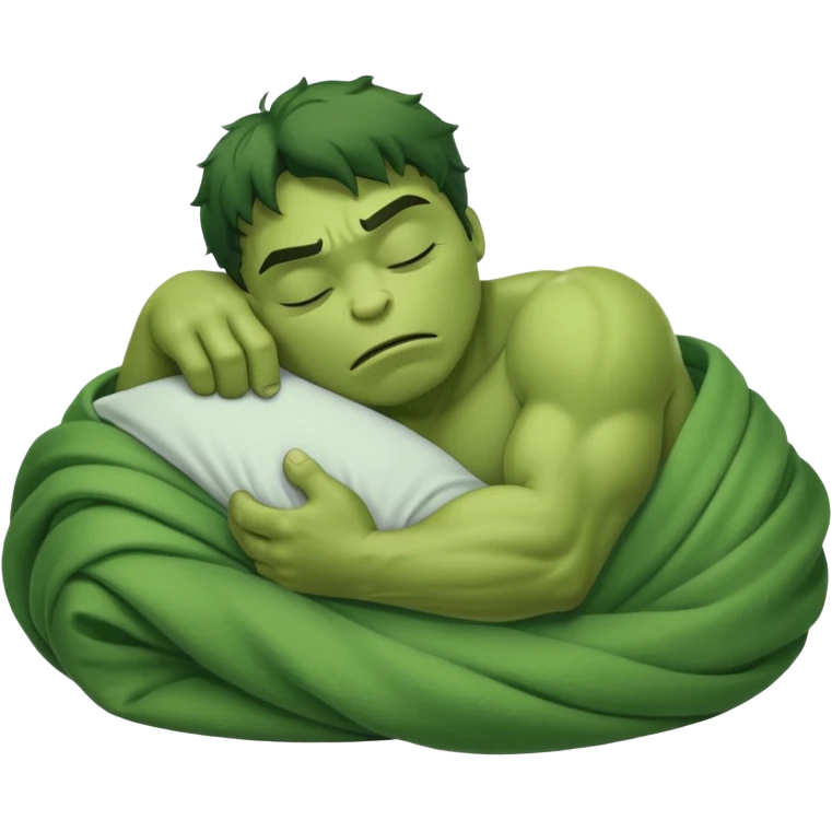 Incredible hulk curled up like a cat sleeping lying down in bed under blanket eyes closed emoji