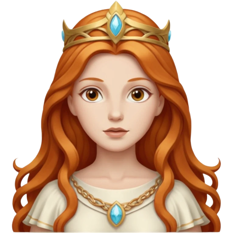 Minerva, Goddess of Wisdom from Gods and Goddesses with long reddish blonde hair, ivory outfit emoji