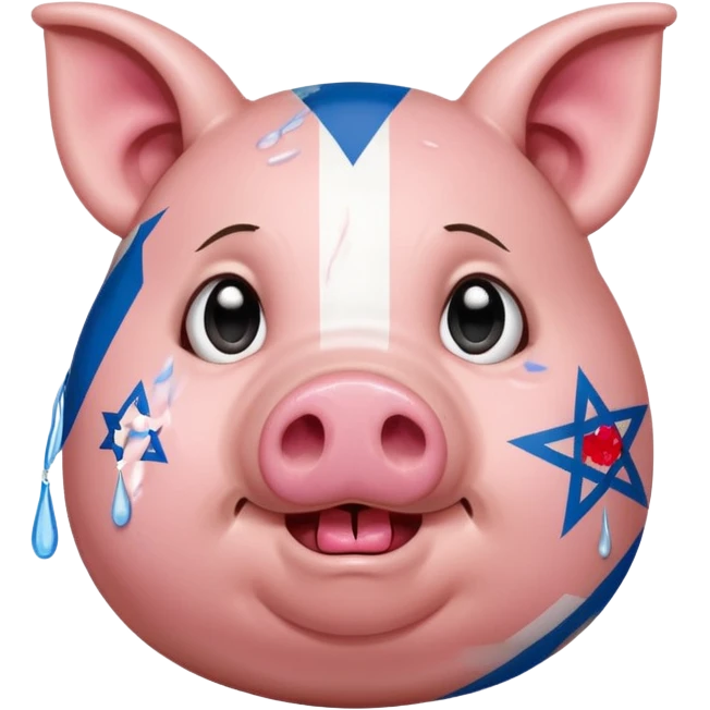 israeli pig with israel flags everywhere crying emoji