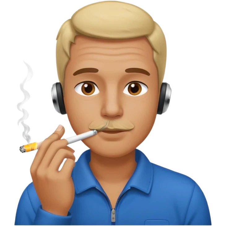Man with cigarette in his mouth and heard buds emoji