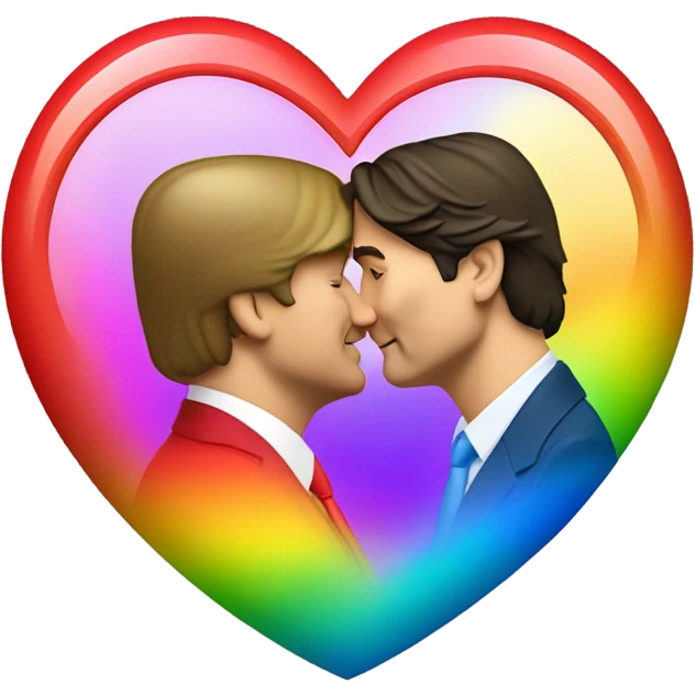 Justin Trudeau and Donald Trump kissing with a rainbow heart around them  emoji