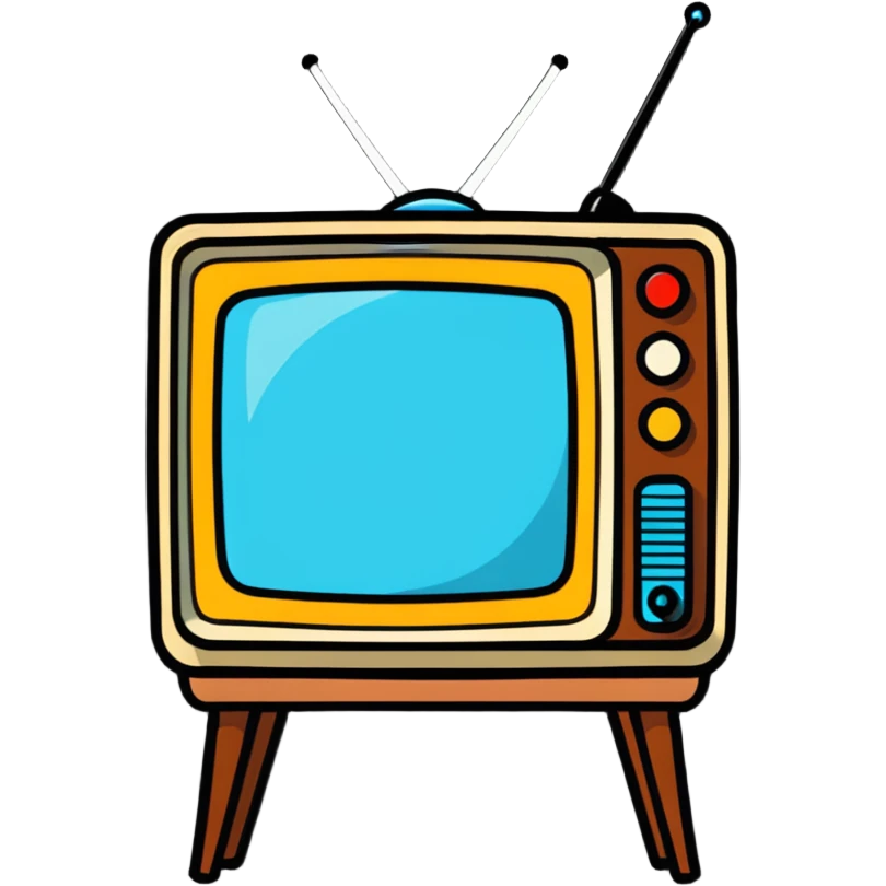 Retro TV set from the 1970s with antenna and wooden frame emoji