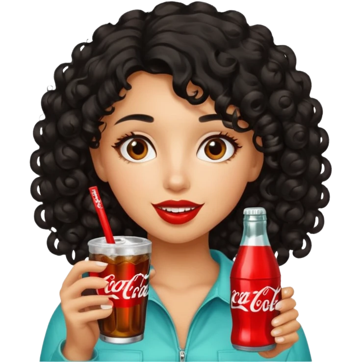 a pretty tan bratz girl with black curly hair drinking coca cola emoji