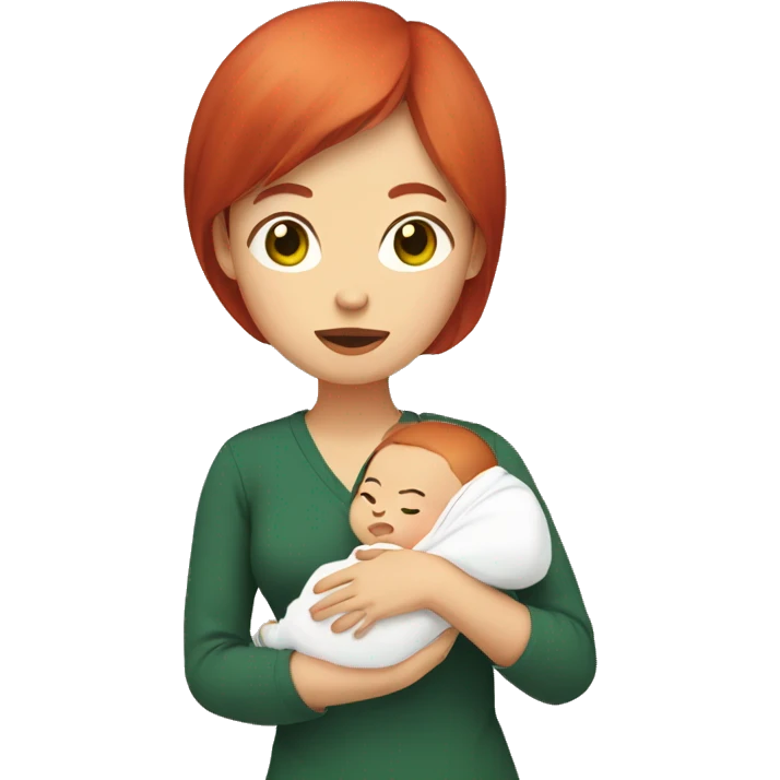 Asian woman with red hair and green eyes holding a baby in her hand emoji