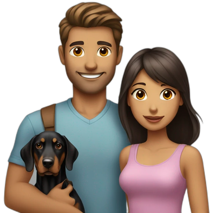 A handsome man with a beautiful girl playing with a boy Doberman dog emoji