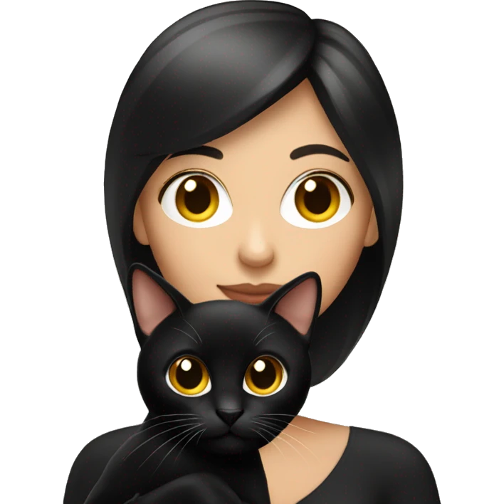 Pretty brunette woman holding Black cat emoji