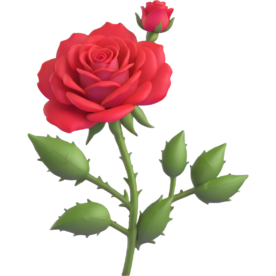 Elegant red rose flower with velvety petals and thorny stem emoji