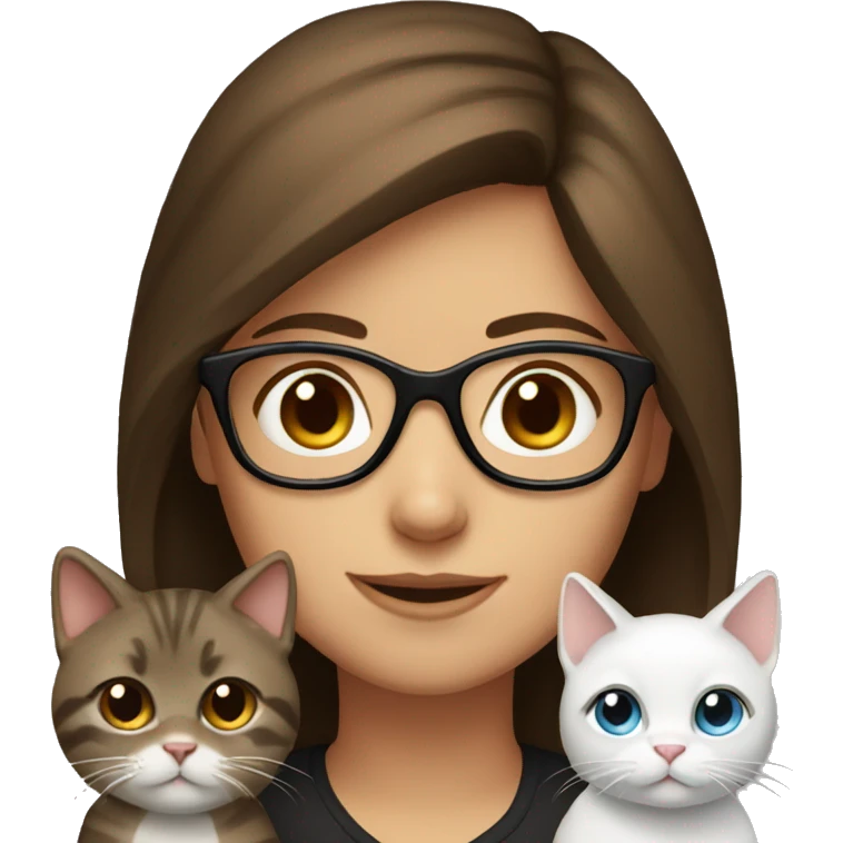 Brown haired girl with glasses and two cats  emoji