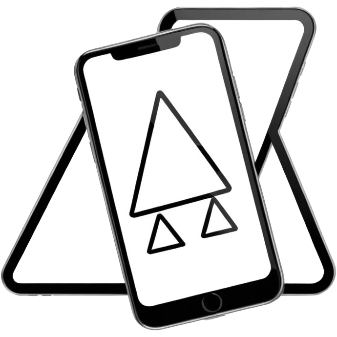 Minimalistic flat vector icon, iOS style, thin black contour on white background. Simple code window with a small play triangle in the corner, and a smartphone outline next to it. Clean, no text, no shadows emoji