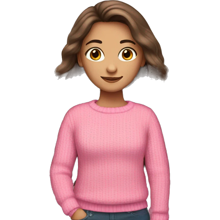 brunette girl with long hair and pink jumper  emoji