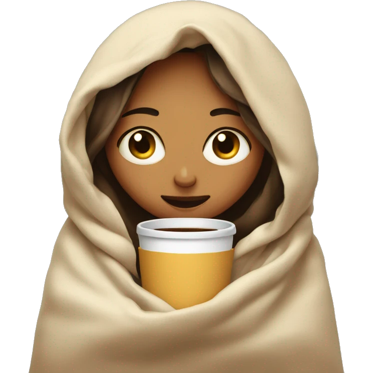 girl inside a blanket sipping coffee eyes closed emoji