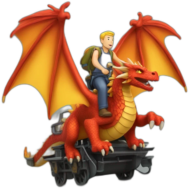 Homme sur un dragon en train de voler cracher du feu emoji