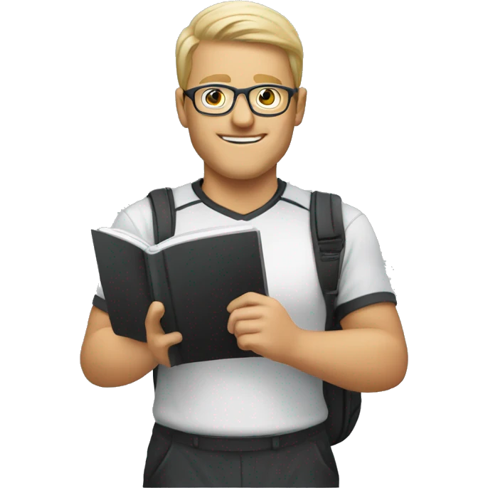 white young soccer coach with eyeglasses holding a notebook emoji