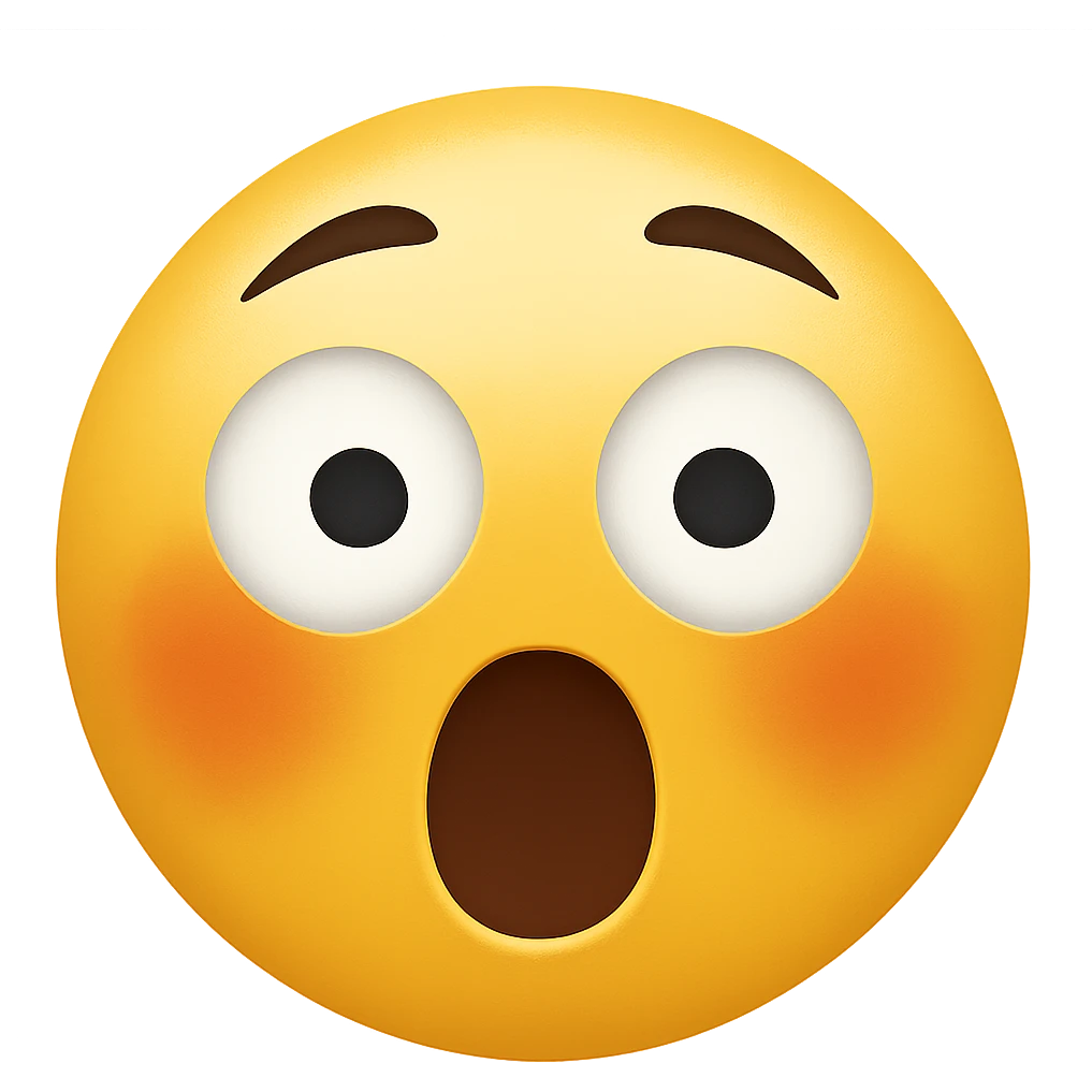 Create a shocked emoji in classic apple emoji style with no background, variant 8. The emoji should express surprise with wide eyes and open mouth, consistent with the classic emoji look. emoji