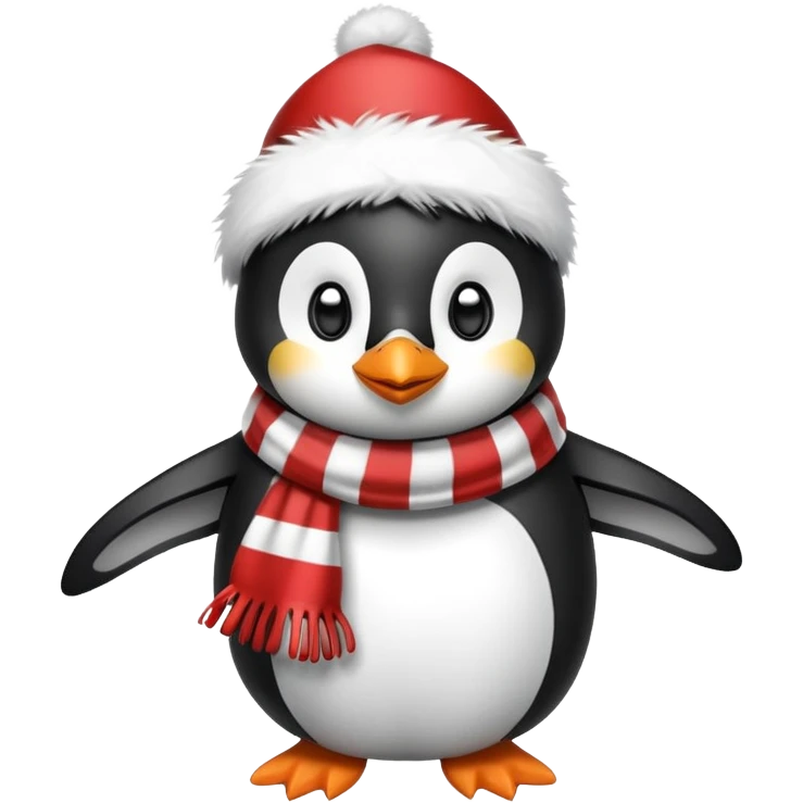 A penguin wearing a Christmas scarf ￼ emoji