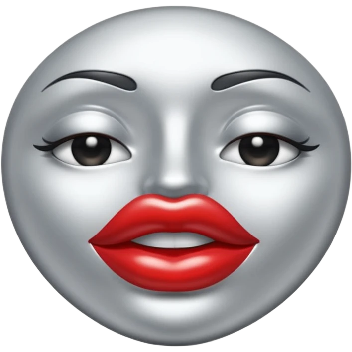 A seductive pair of slightly parted lips emoji made of liquid silver chrome, smooth glossy metallic surface, soft sensual curves, subtle reflections, luxury sexy aesthetic, minimal iOS emoji style, centered composition, clean white background, soft studio lighting, no text emoji