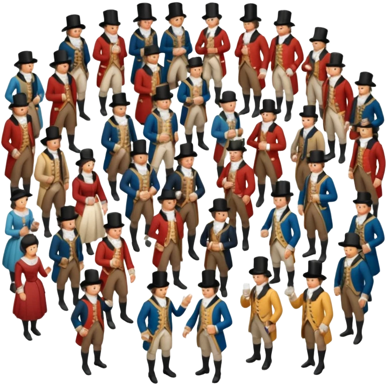 isometric full-body illustration of an 18th century crowd emoji