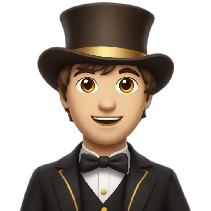 magician with side bangs, short and brown hair with magician hat emoji
