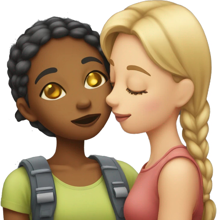 Girl kissing another girl in the cheek, both blushing emoji