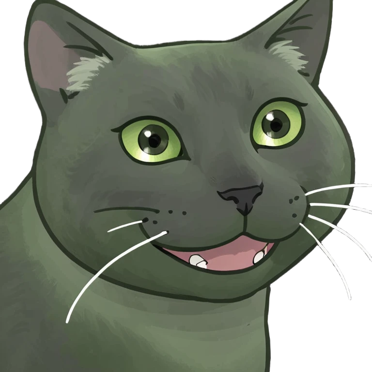 Dark grey cat green eyes winking ￼ emoji