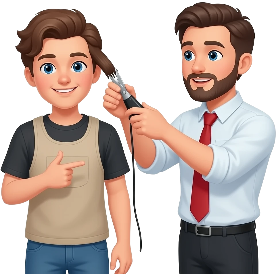 barber cutting a teenager's hair while they talk emoji